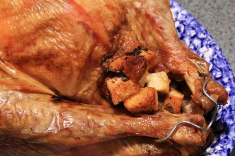 Baked turkey and stuffing Stock Photos