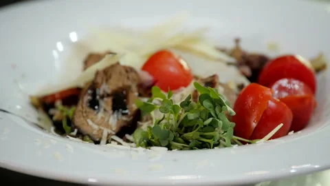 Baked Vegetables with Beef Steak Stock Footage 131646266