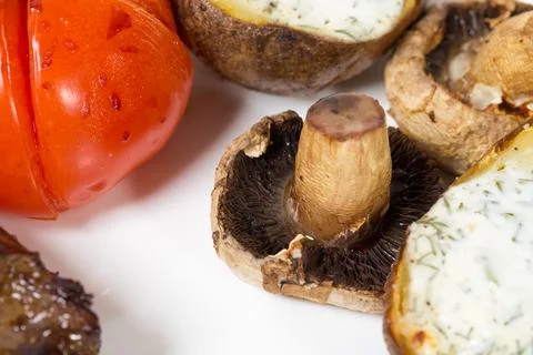 Baked vegetables closeup. Stock Photos