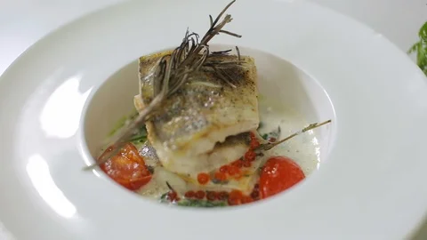Baked white fish cod steak Stock Footage 92912601