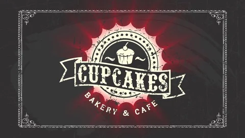 Bakehouse and cafe with rippled disk and cupcake cartoon with cherry on top Stock Footage 129272170