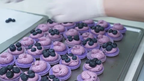 Bakehouse Chef Placed Fresh Blueberries on Lavender Macarons Видео 343019826