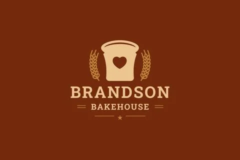 Bakehouse fresh bread cake cupcake with wheat retro logo design template vect Stock Illustration
