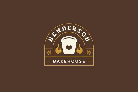 Bakehouse retro logo design template with fresh baked bread vector flat ill.. Stock Illustration