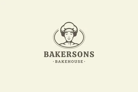 Bakehouse retro logo design template with man chef portrait vector flat ill.. Stock Illustration