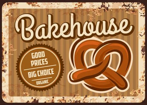 Bakehouse rusty metal plate vector bakery shop ad Illustrazione stock