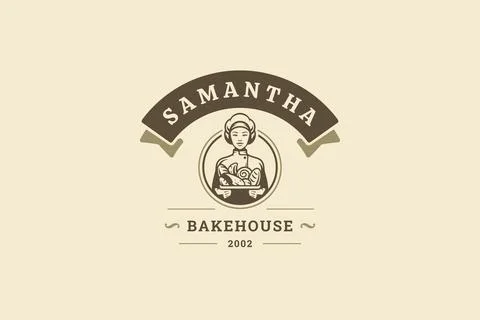Bakehouse traditional bread baking retro minimalist logo design template vect Stock Illustration