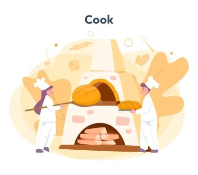 Baker and bakery concept. Chef in the uniform baking bread. 스톡 일러스트