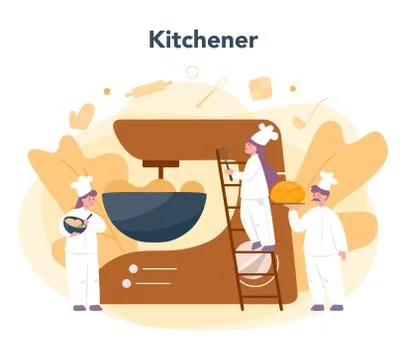 Baker and bakery concept. Chef in the uniform baking bread. 스톡 일러스트