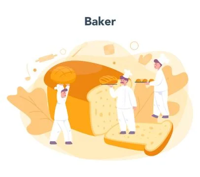 Baker and bakery concept. Chef in the uniform baking bread. 스톡 일러스트