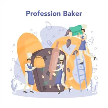 Baker and bakery concept. Chef in the uniform baking bread. Stock Illustration