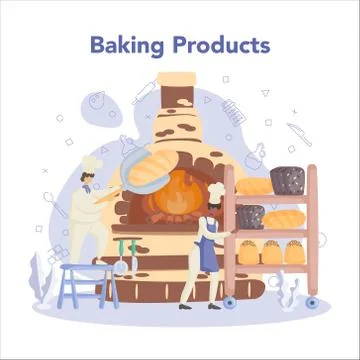 Baker and bakery concept. Chef in the uniform baking bread. 스톡 일러스트