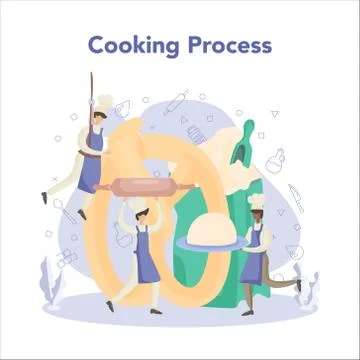 Baker and bakery concept. Chef in the uniform baking bread. 스톡 일러스트