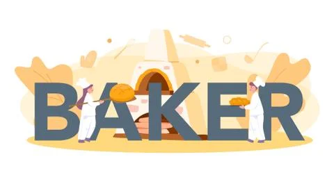 Baker and bakery typographic header concept. Chef in the uniform Illustrazione stock
