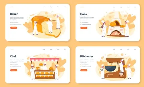 Baker and bakery web banner or landing page set. Chef in the uniform Illustrazione stock