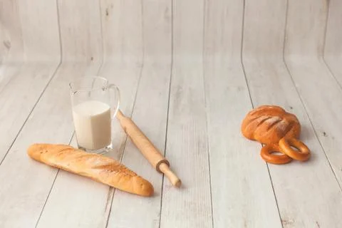 Baker background. Bread and bagels. Stock Photos