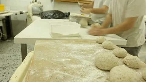 Baker bakery baking bread pastry flour bake Factory dough knead industry rye oat Stock-Footage 10806022