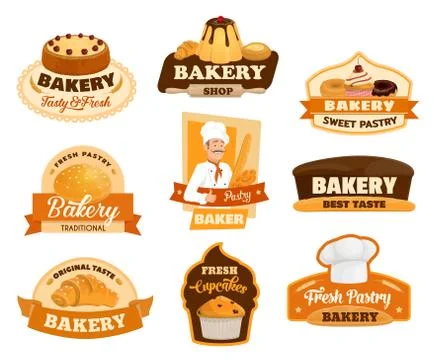 Baker with bread and pastry isolated icons Illustrazione stock