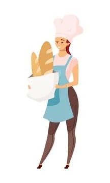 Baker with bread loaves semi flat color vector character Stock Illustration