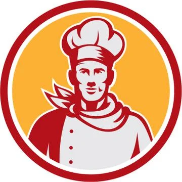 Baker chef cook bust front circle retro Stock Illustration