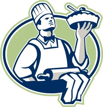 Baker chef cook serving pie retro Stock Illustration