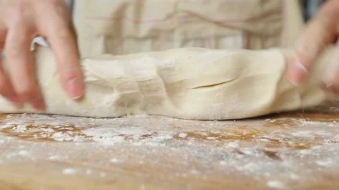 Baker chef man kneading flour making fresh dough for baking homemade cookin.. Stock Footage 272468339