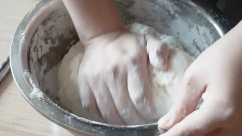 Baker chef man kneading flour making fresh dough for baking homemade cookin.. Stock Footage 272468554