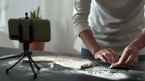 Baker chef streaming online cook webinar lesson at home during christmas time Stock Footage 145000672