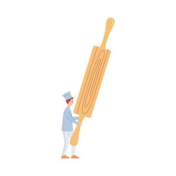 Baker in chef uniform with dough rolling pin, flat vector illustration isolated Stock Illustration