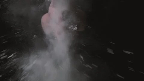 Baker clapping his hands filled with flour. Baker working with dough and flour Stock Footage 131237757