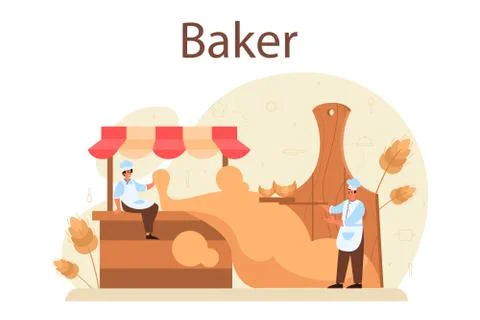 Baker concept. Chef in the uniform baking bread. Baking pastry 스톡 일러스트
