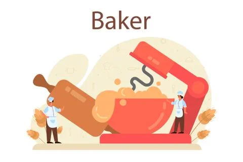 Baker concept. Chef in the uniform baking bread. Baking pastry 스톡 일러스트