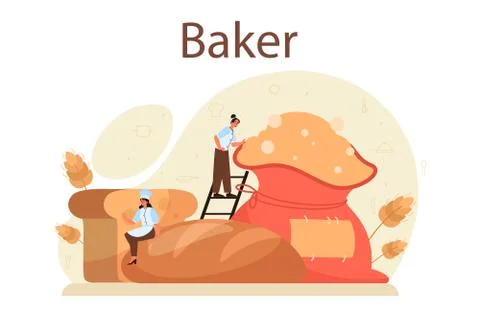 Baker concept. Chef in the uniform baking bread. Baking pastry 스톡 일러스트