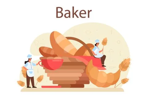 Baker concept. Chef in the uniform baking bread. Baking pastry 스톡 일러스트