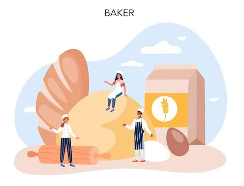 Baker concept. Chef in the uniform baking bread. Baking pastry 스톡 일러스트