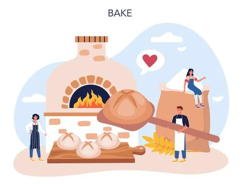 Baker concept. Chef in the uniform baking bread. Baking pastry 스톡 일러스트
