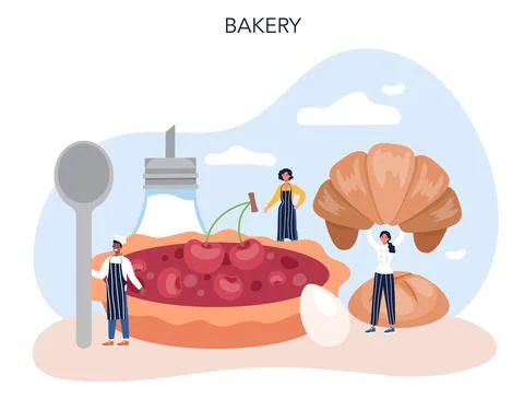 Baker concept. Chef in the uniform baking bread. Baking pastry 스톡 일러스트