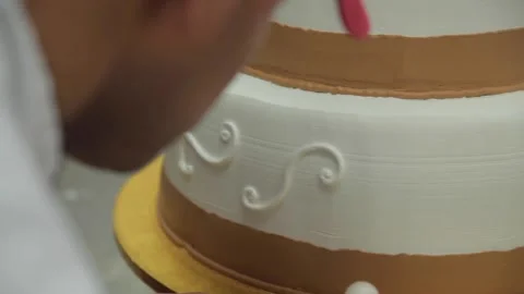 Baker decorates a cake Stock Footage 231414248