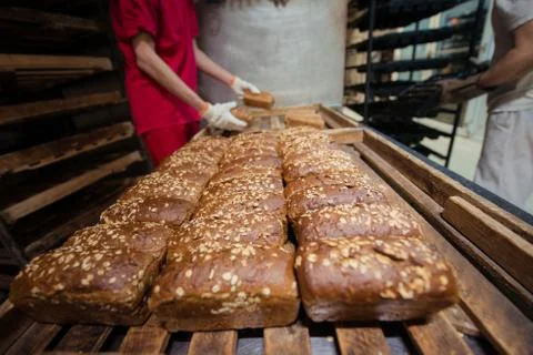 The baker folds rye bread Stock Photos
