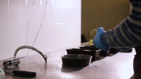 The Baker forms the dough in a baking dish Video stock 106461154