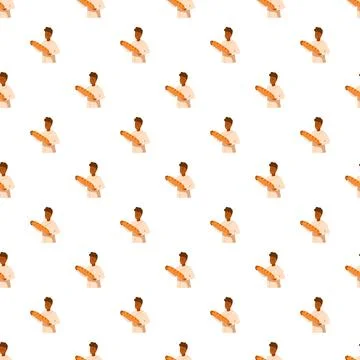 Baker holding baguette seamless pattern wallpaper Illustrazione stock
