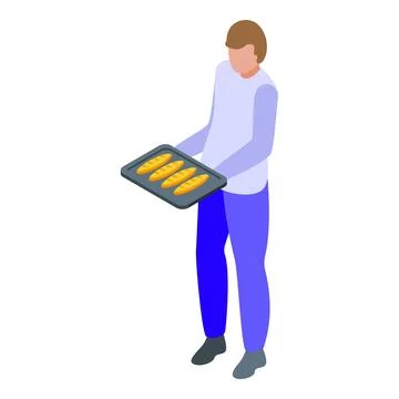 Baker is holding a baking sheet with freshly baked bread Stock Illustration