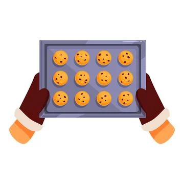 Baker holding baking sheet with freshly baked cookies Illustrazione stock