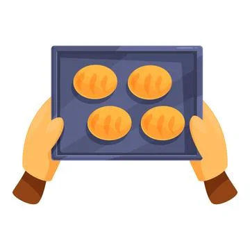 Baker holding baking sheet with freshly baked bread rolls Illustrazione stock