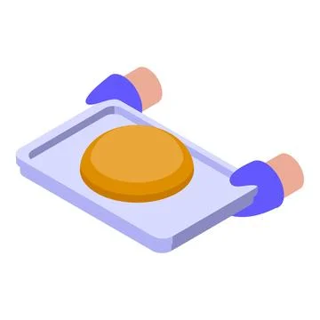 Baker holding baking sheet with round bread isometric view Stock Illustration
