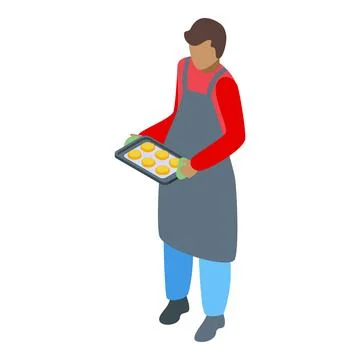Baker holding baking tray with freshly baked cookies isometric view Stock Illustration