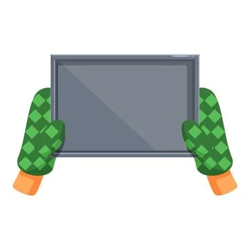 Baker is holding an empty baking sheet, ready to bake 스톡 일러스트