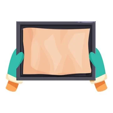 Baker holding empty baking sheet with parchment paper Illustrazione stock