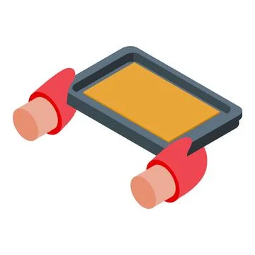 Baker holding empty baking sheet using heat resistant gloves isometric view Illustrazione stock