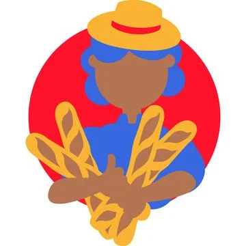 Baker holding fresh baguettes, representing artisan baking, bakery business Ilustración de archivo